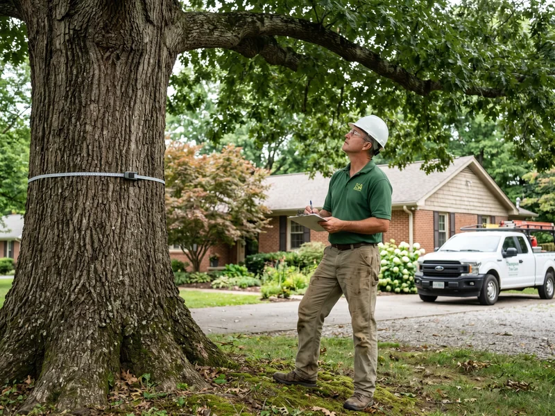 ISA-aligned arborist assessing a hardwood tree