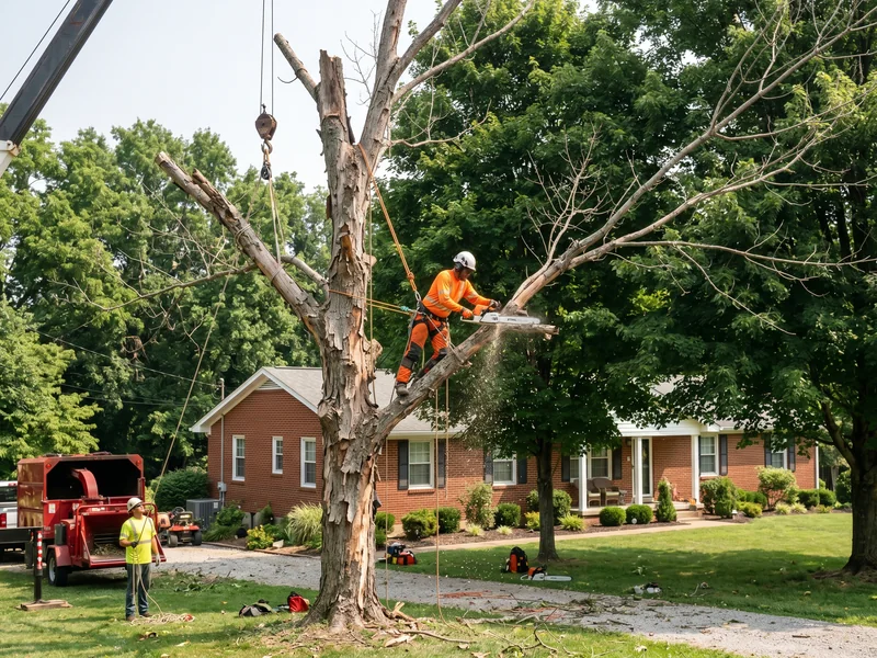 Removing a dead ash tree killed by emerald ash borer