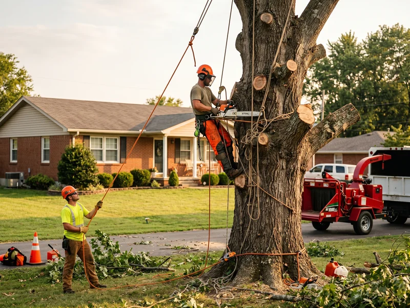 Crew removing a large tree from a Bowling Green yard