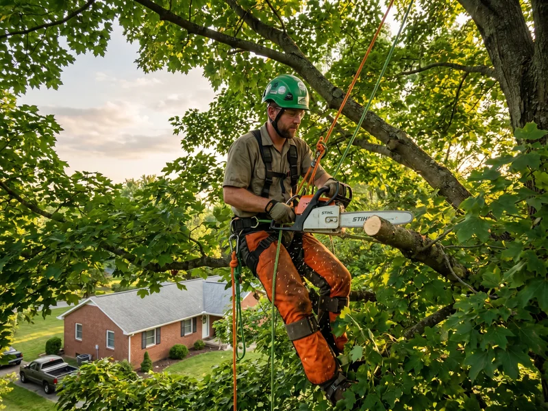 Arborist pruning a hardwood tree